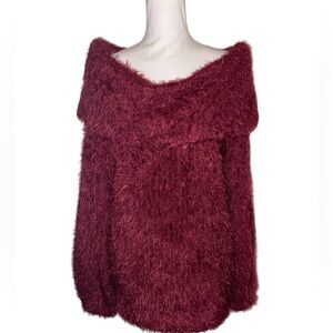 DAY TO DAY blu pepper Off the Shoulders “Fuzzy” Sweater in Burgundy Size Large